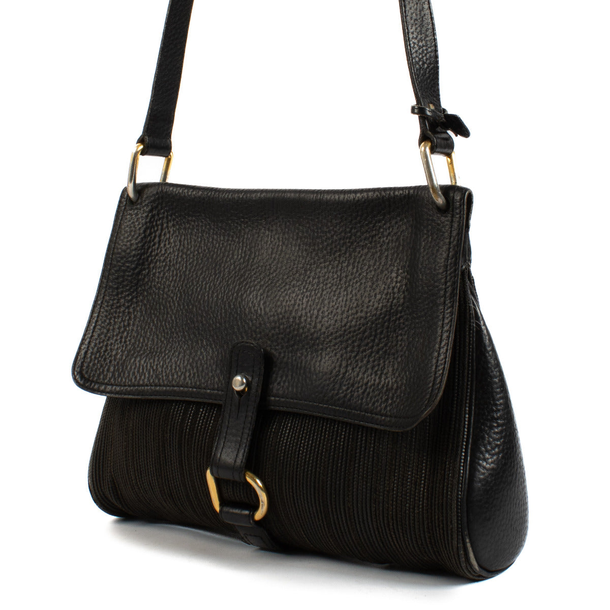Sac bandoulière Fichou Delvaux en toile de cuir noire
