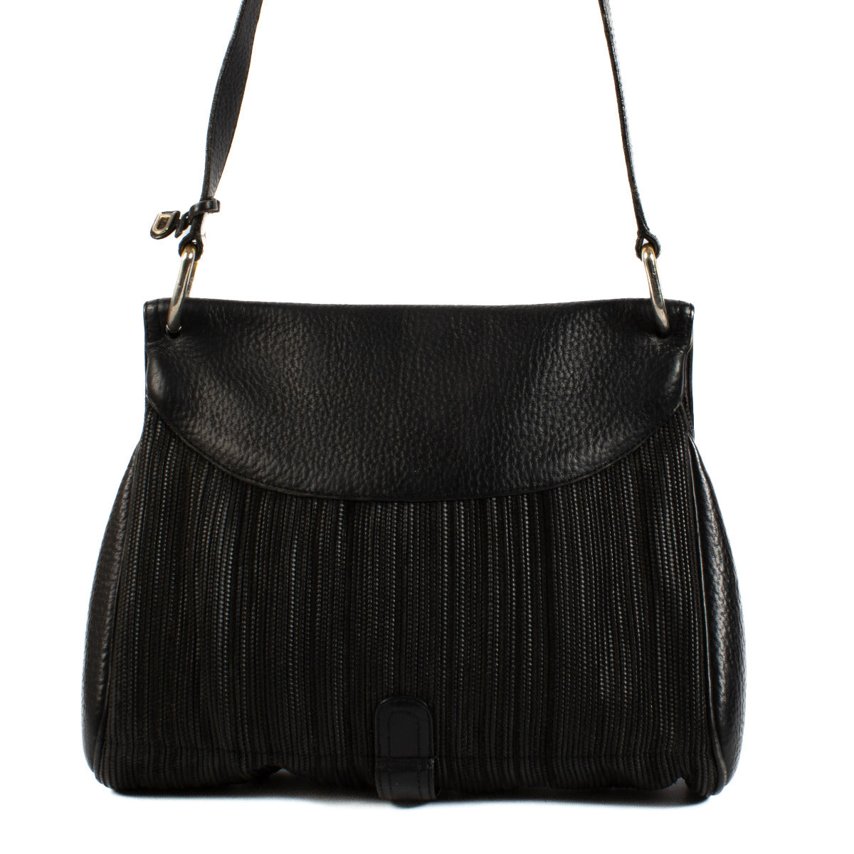 Sac bandoulière Fichou Delvaux en toile de cuir noire