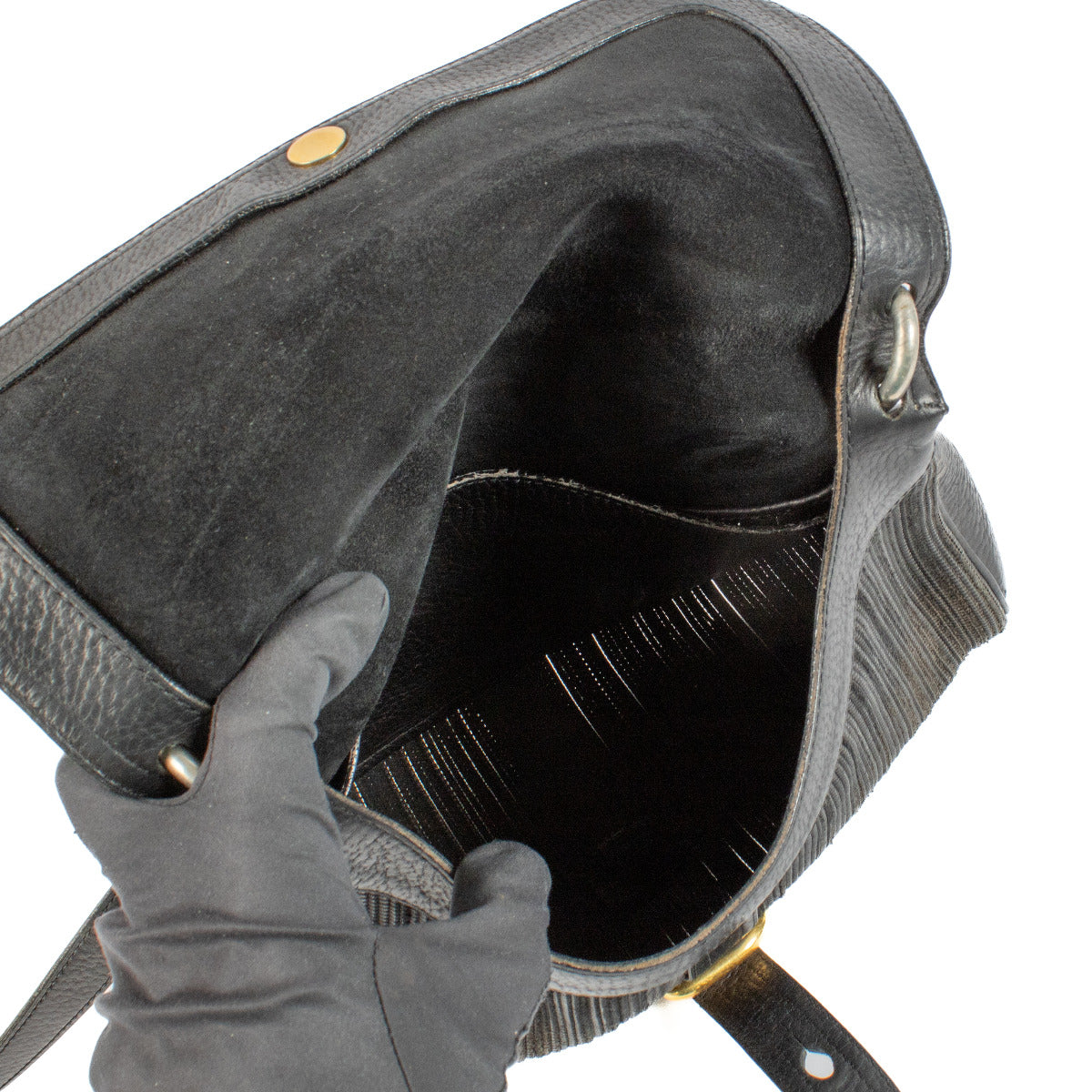 Sac bandoulière Fichou Delvaux en toile de cuir noire