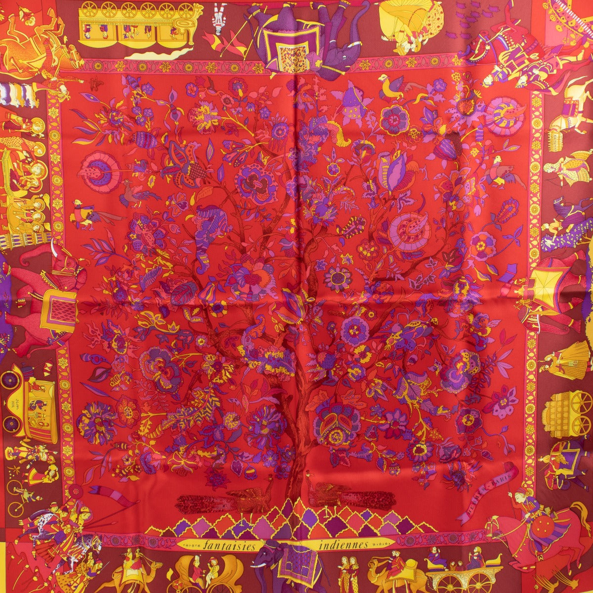 Hermès Red Fantaisies Indiennes 90 Scarf