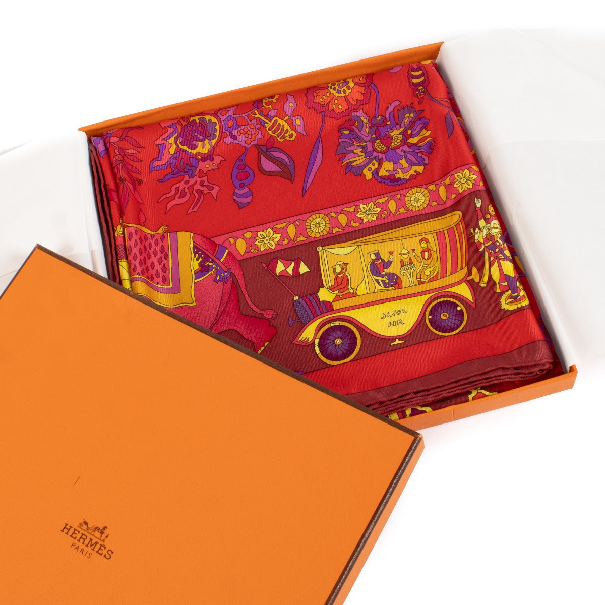 Hermès Red Fantaisies Indiennes 90 Scarf