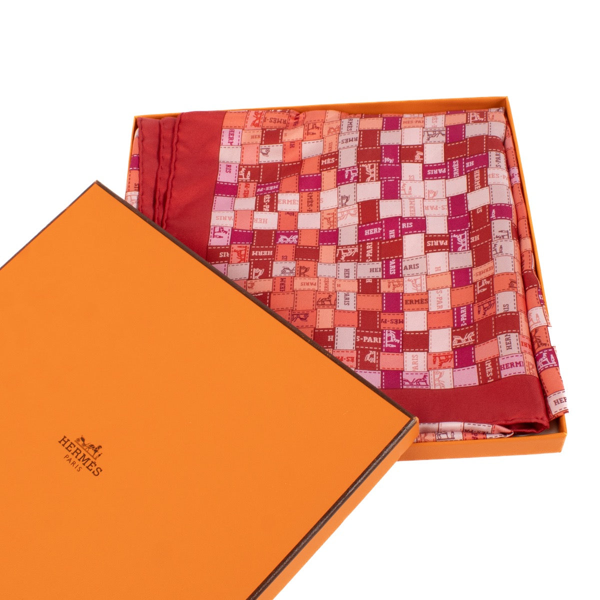 shop 100% authentic second hand Hermès Red Bolduc Au Carré Silk Scarf on Labellov.com