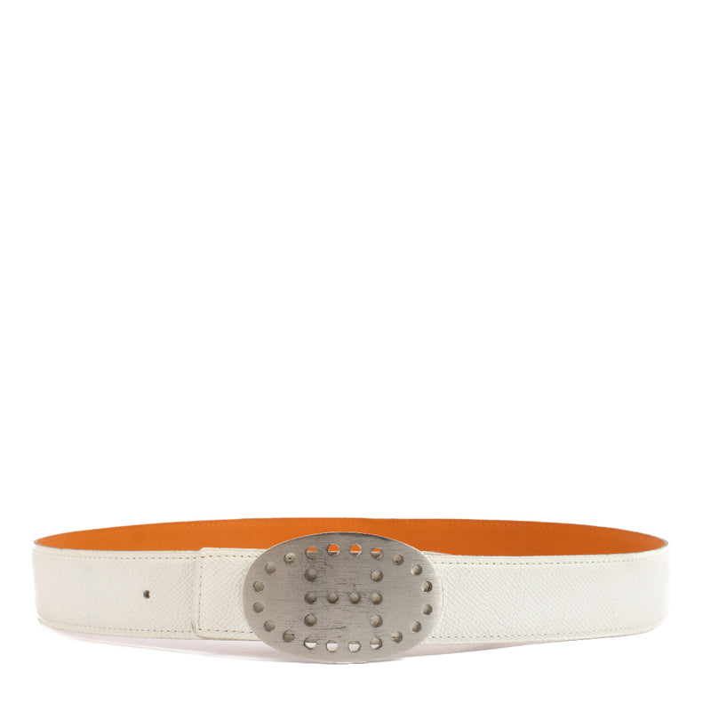 Hermès White & Orange Evelyne Reversible Belt - size 80 aan de beste prijs bij Labellov tweedehands luxe in Antwerpen en Knokke. Koop en verkoop aan de beste prijs!