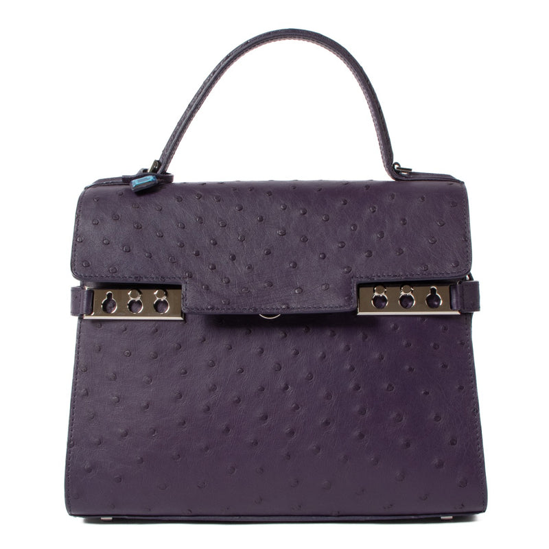 Shop safe online at Labellov in Antwerp, Brussels and Knokke this 100% authentic second hand Delvaux Purple Ostrich Tempête MM. veilig online tweedehands authentieke Delvaux Purple Ostrich Tempête MM kopen bij Labellov.