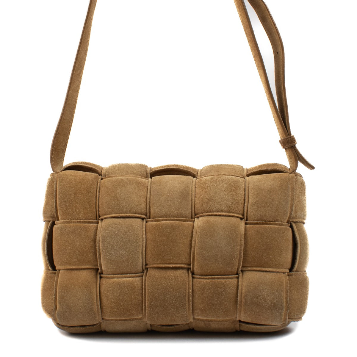 Sac Cassette rembourré en daim couleur caramel Bottega Veneta