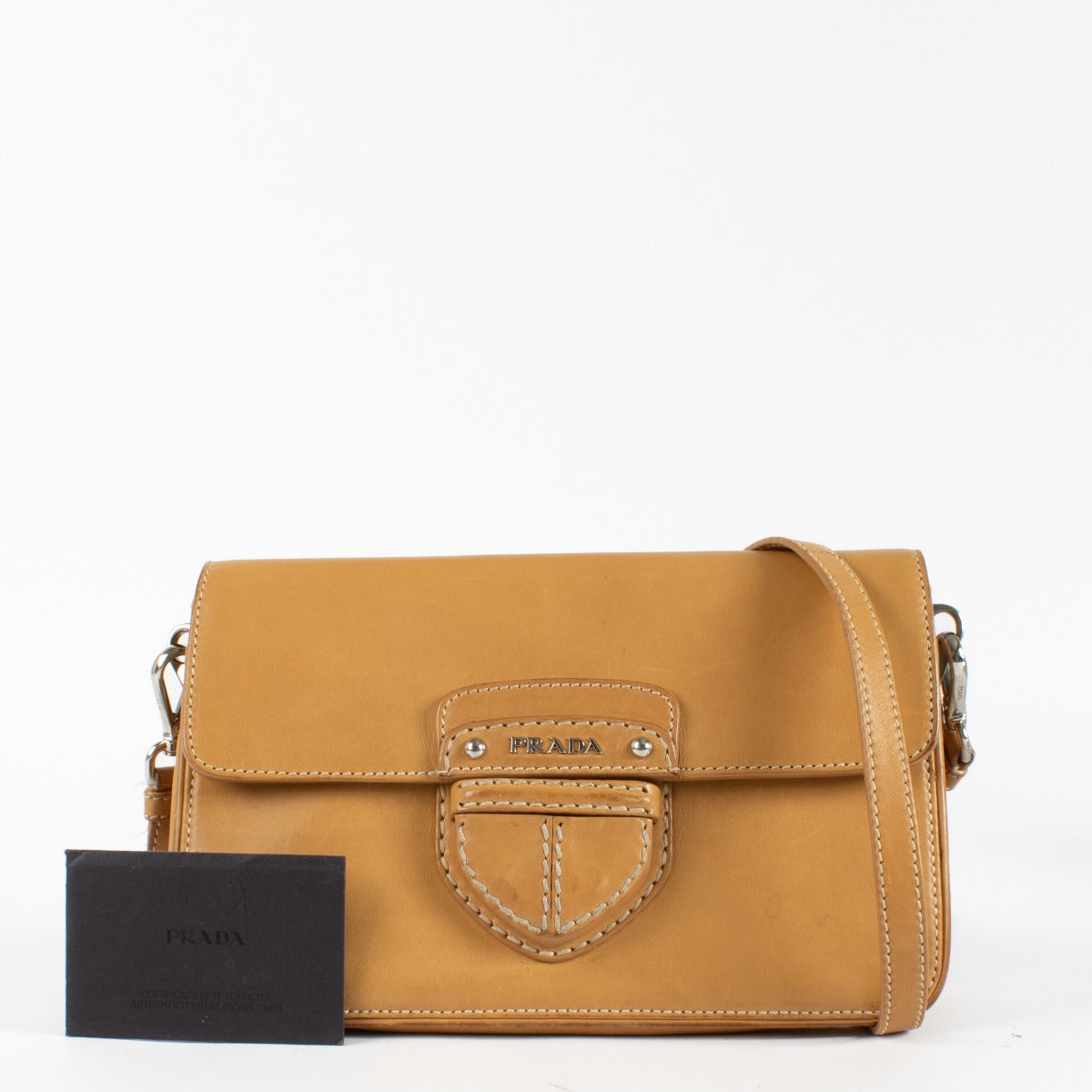 Prada Camel Beige City Calf Crossbody Tas