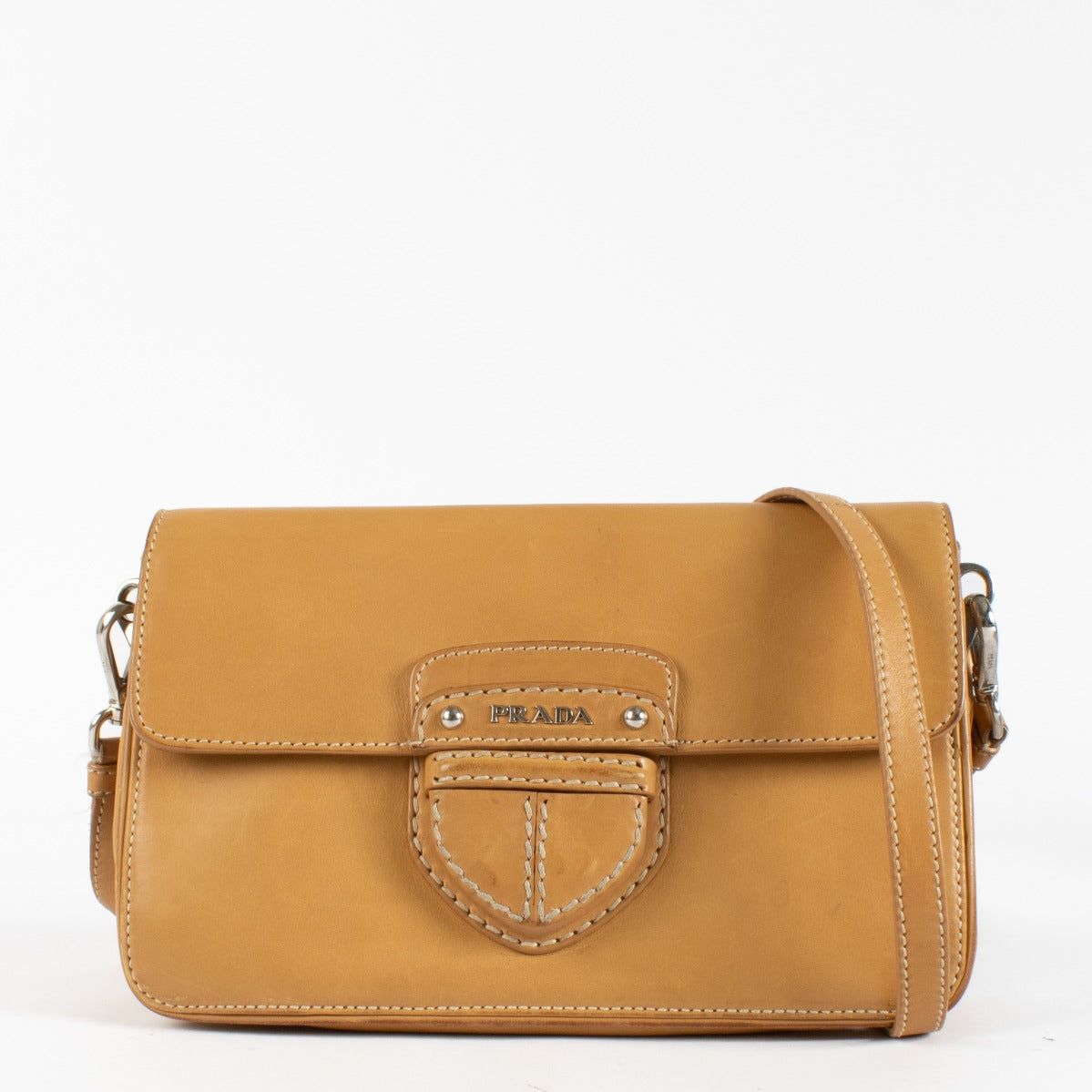 Prada Camel Beige City Calf Crossbody Tas
