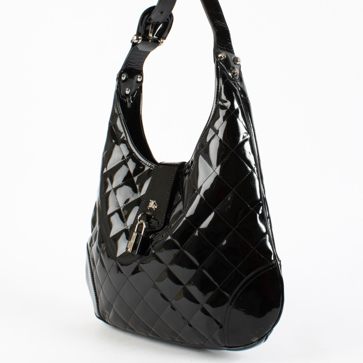 Authentic Second Hand Burberry Black Patent Brooke Hobo Bag on Labellov.com