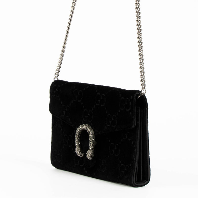Authentic pre-loved Gucci Black GG Velvet Crystal Dionysus Crossbody Bag on Labellov.com