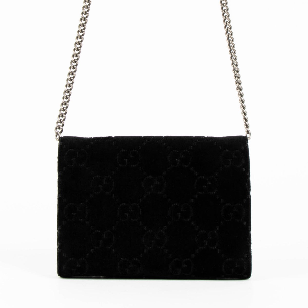Authentic pre-loved Gucci Black GG Velvet Crystal Dionysus Crossbody Bag on Labellov.com