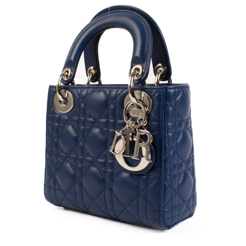 Christian Dior Royal Blue Lambskin Mini Lady Dior Bag