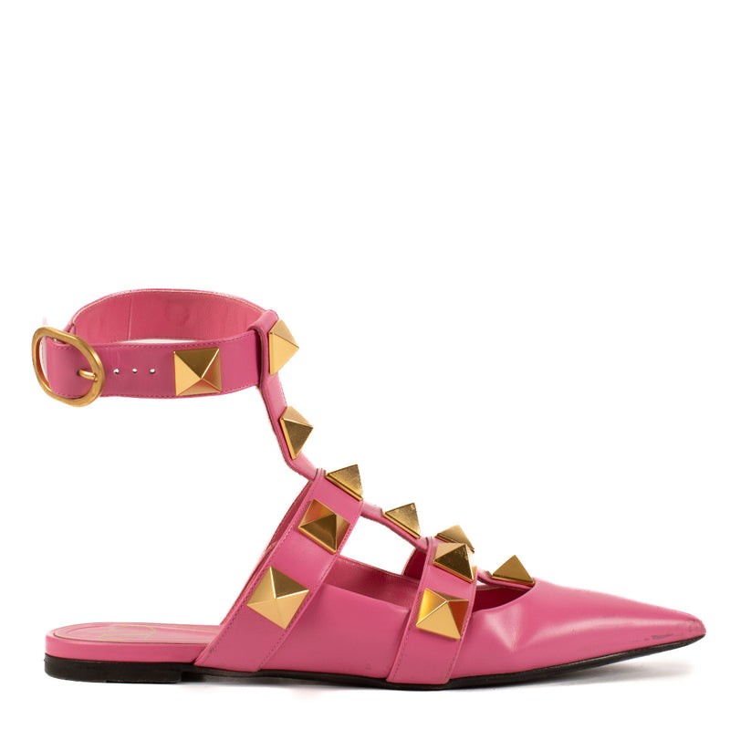 Valentino Garavani Pink Roman Stud Flats - size 37