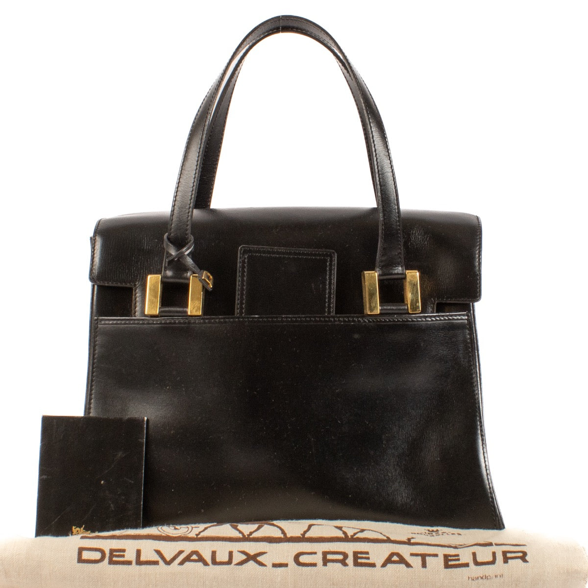 Delvaux 1975s Vintage Black Box Calf Chianti Bag