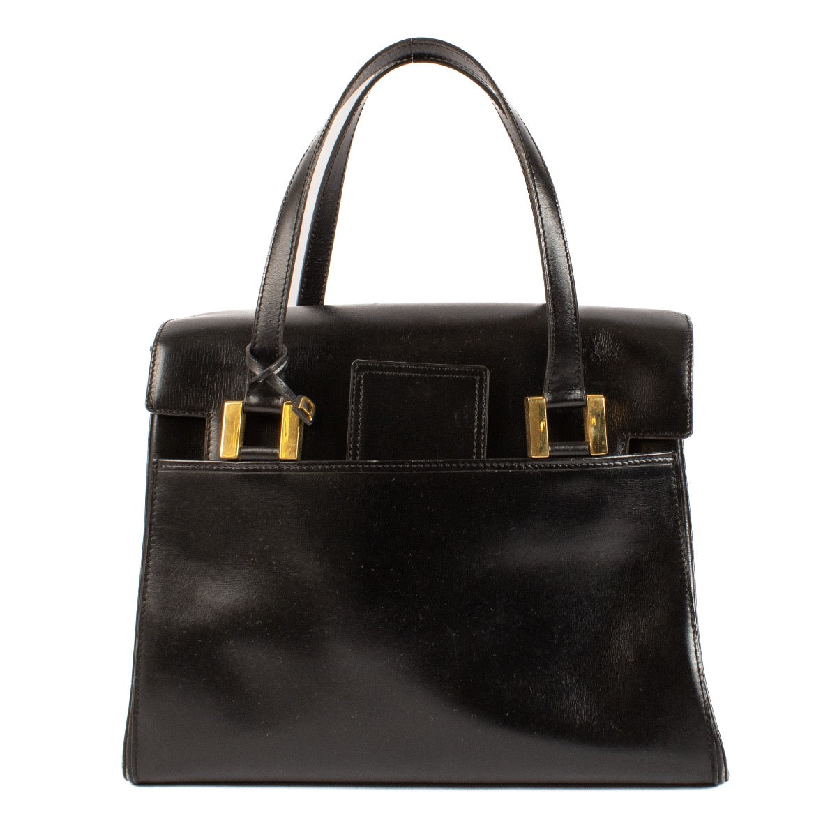 Delvaux 1975s Vintage Black Box Calf Chianti Bag