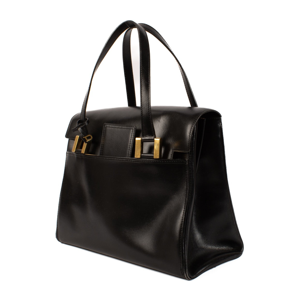 Shop safe online at Labellov in Antwerp, Brussels and Knokke this 100% authentic second hand Delvaux Vintage Black Box Calf Top Handle Bag