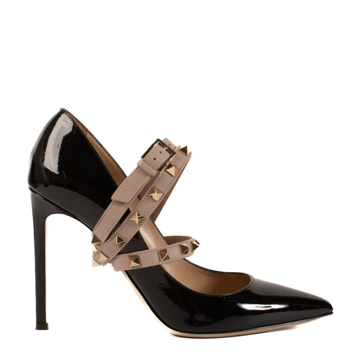 shop 100% authentic second hand Valentino Garavani Black Patent Leather Rockstud Crisscross Ankle Wrap Pumps - Size 39 on Labellov.com