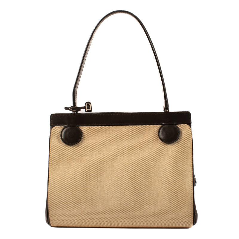 Delvaux Vintage Brown Box Calf Canvas Cover Bag