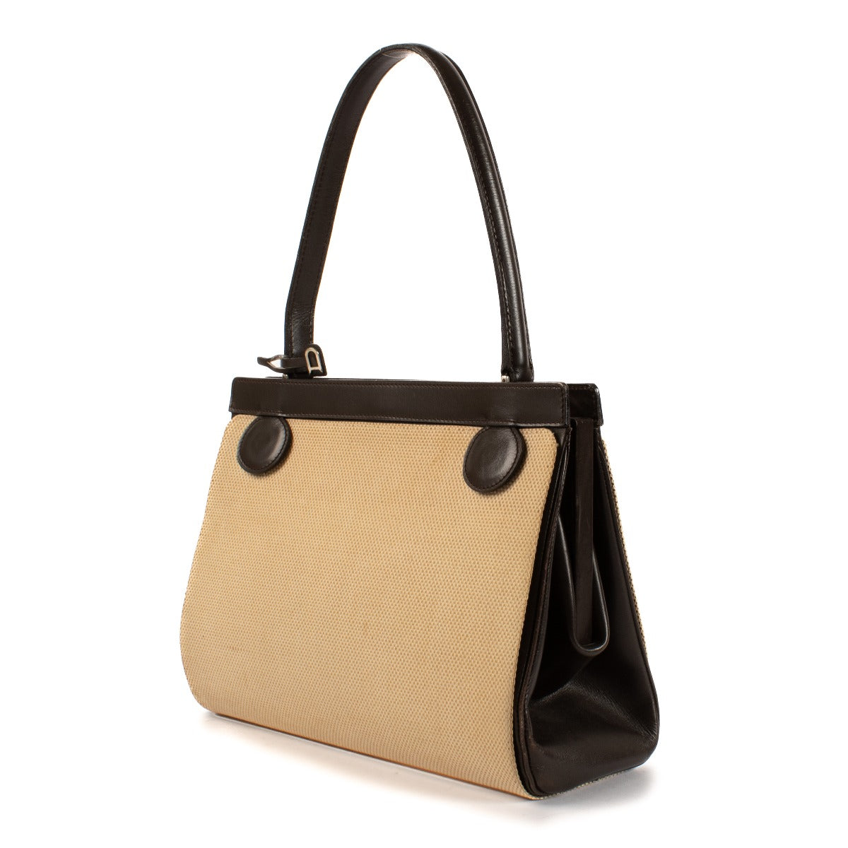 Delvaux Vintage Brown Box Calf Canvas Cover Bag