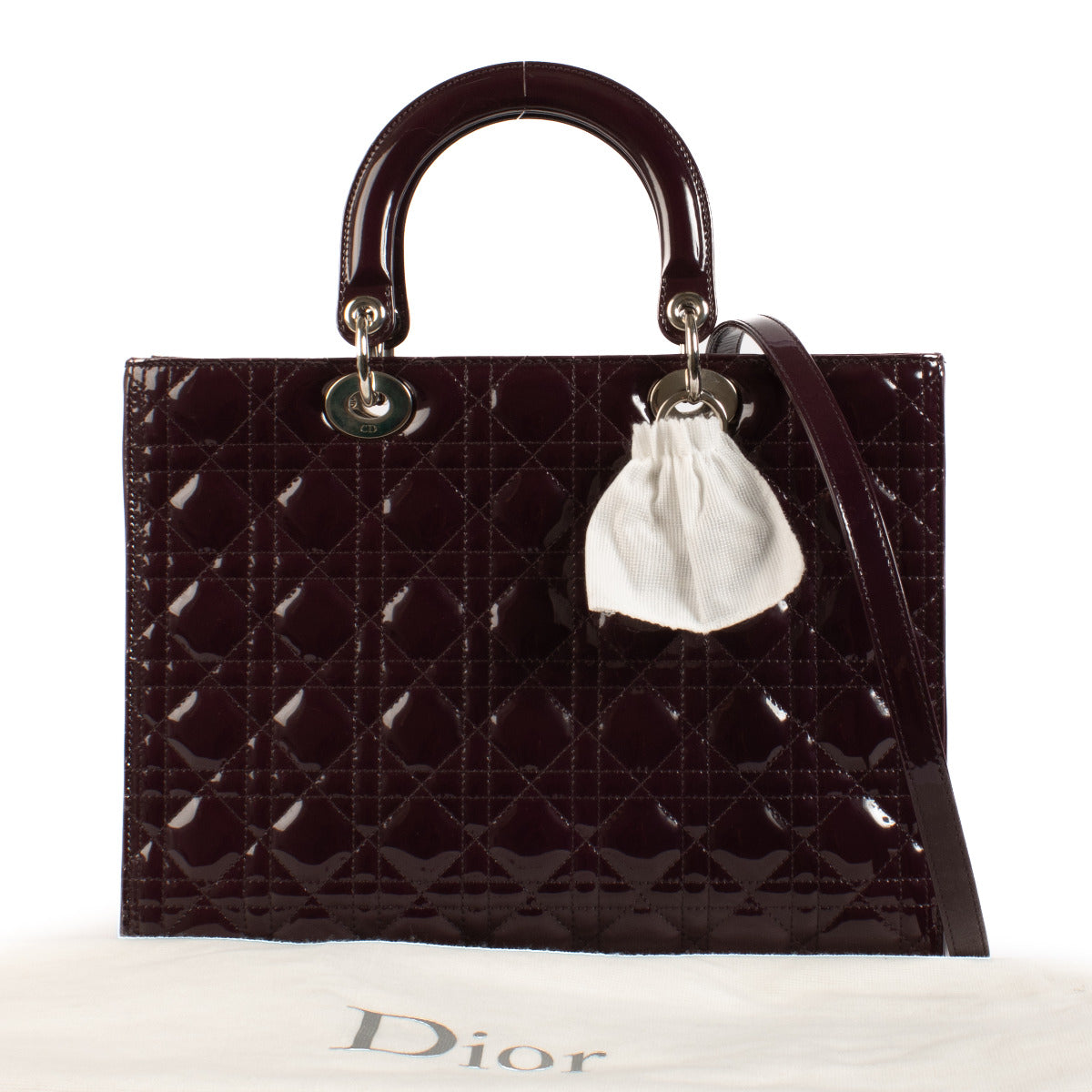 Christian Dior Lady Dior Purple Patent Leather Large Top Handle Bag