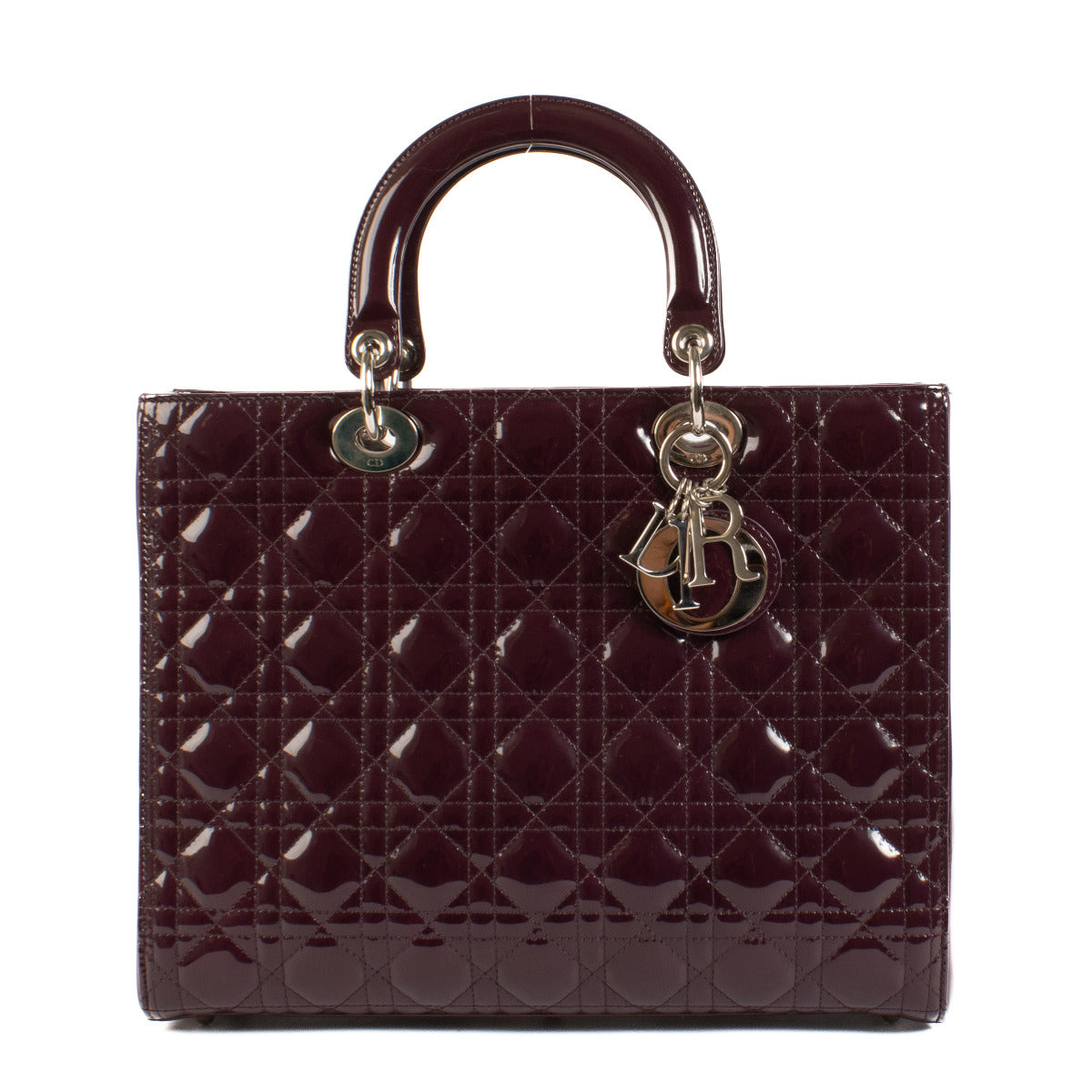 Christian Dior Lady Dior Purple Patent Leather Large Top Handle Bag aan de beste prijs bij Labellov tweedehands designer handtassen.