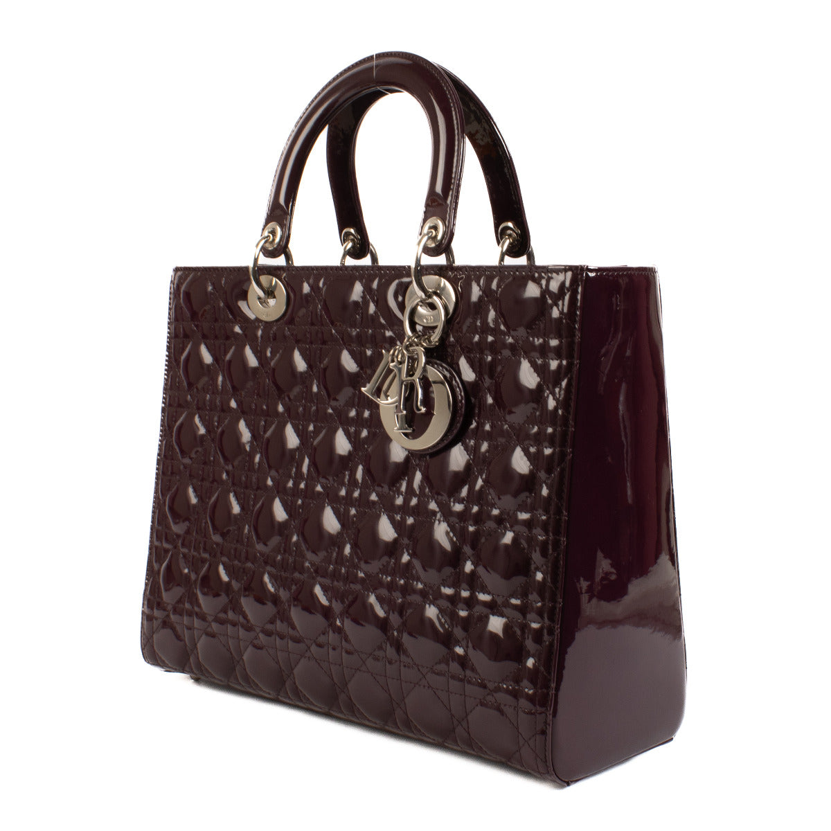 Christian Dior Lady Dior Purple Patent Leather Large Top Handle Bag
