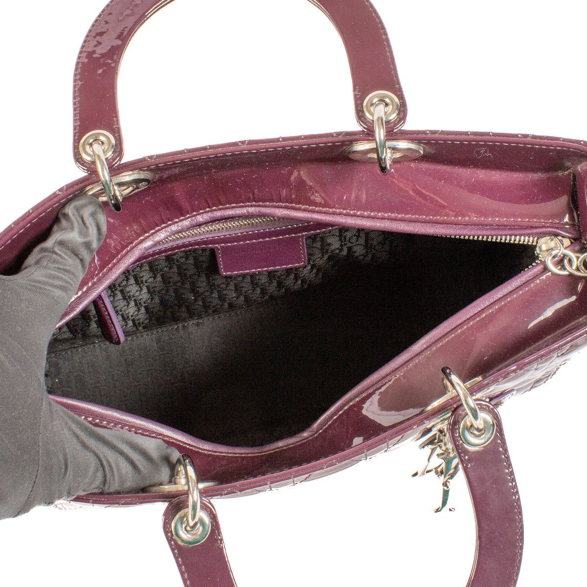 Christian Dior Lady Dior Purple Patent Leather Large Top Handle Bag