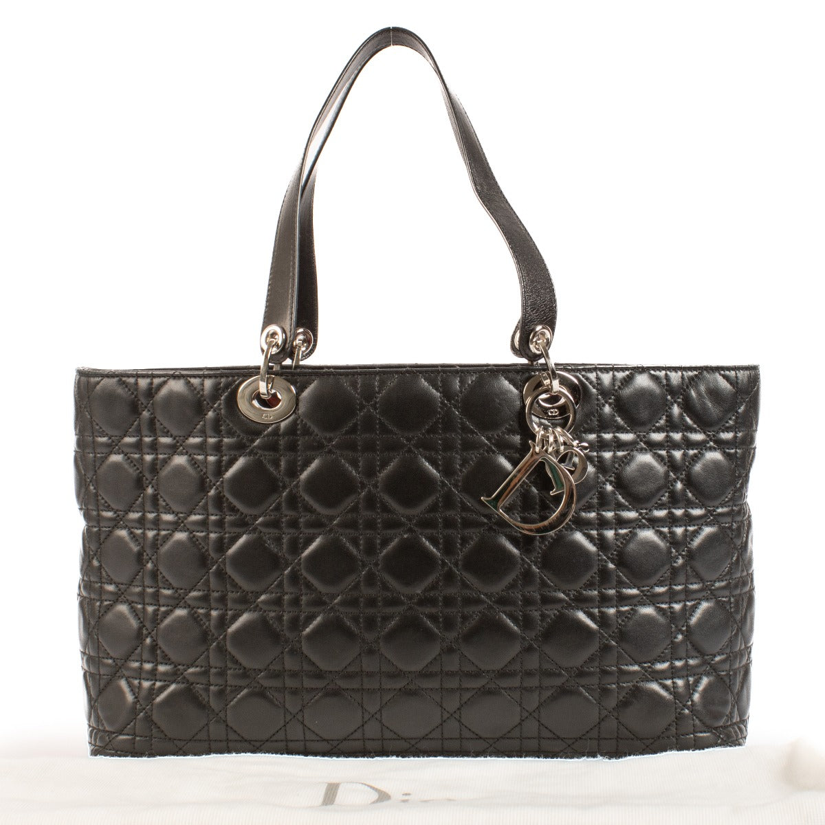 Dior Black Lambskin Cannage Soft Lady Dior Shopper Tote Bag