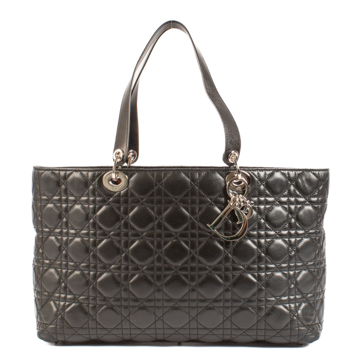Dior Black Lambskin Cannage Soft Lady Dior Shopper Tote Bag
