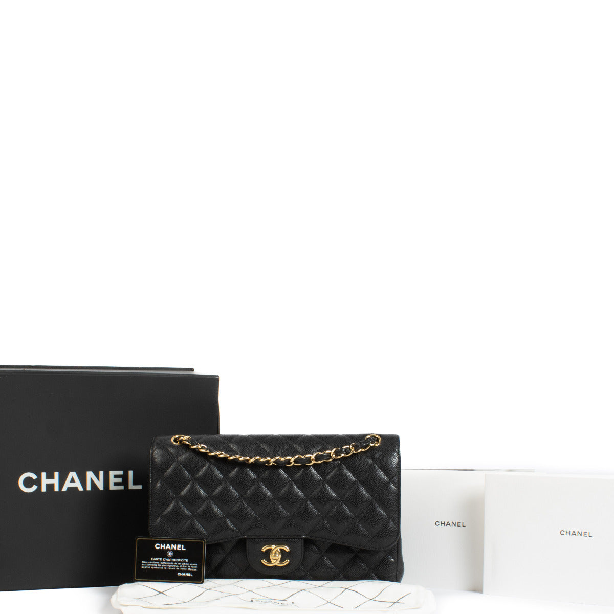 Chanel Black Caviar Large Classic Flap Bag for the best price at Labellov secondhand luxury in Antwerp and Knokke
