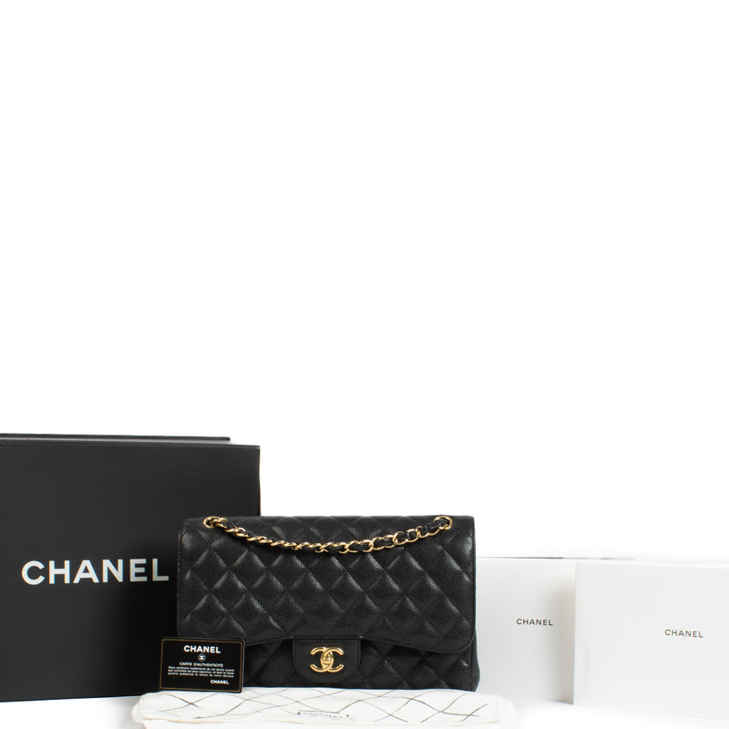 Chanel Black Caviar Large Classic Flap Bag for the best price at Labellov secondhand luxury in Antwerp and Knokke
