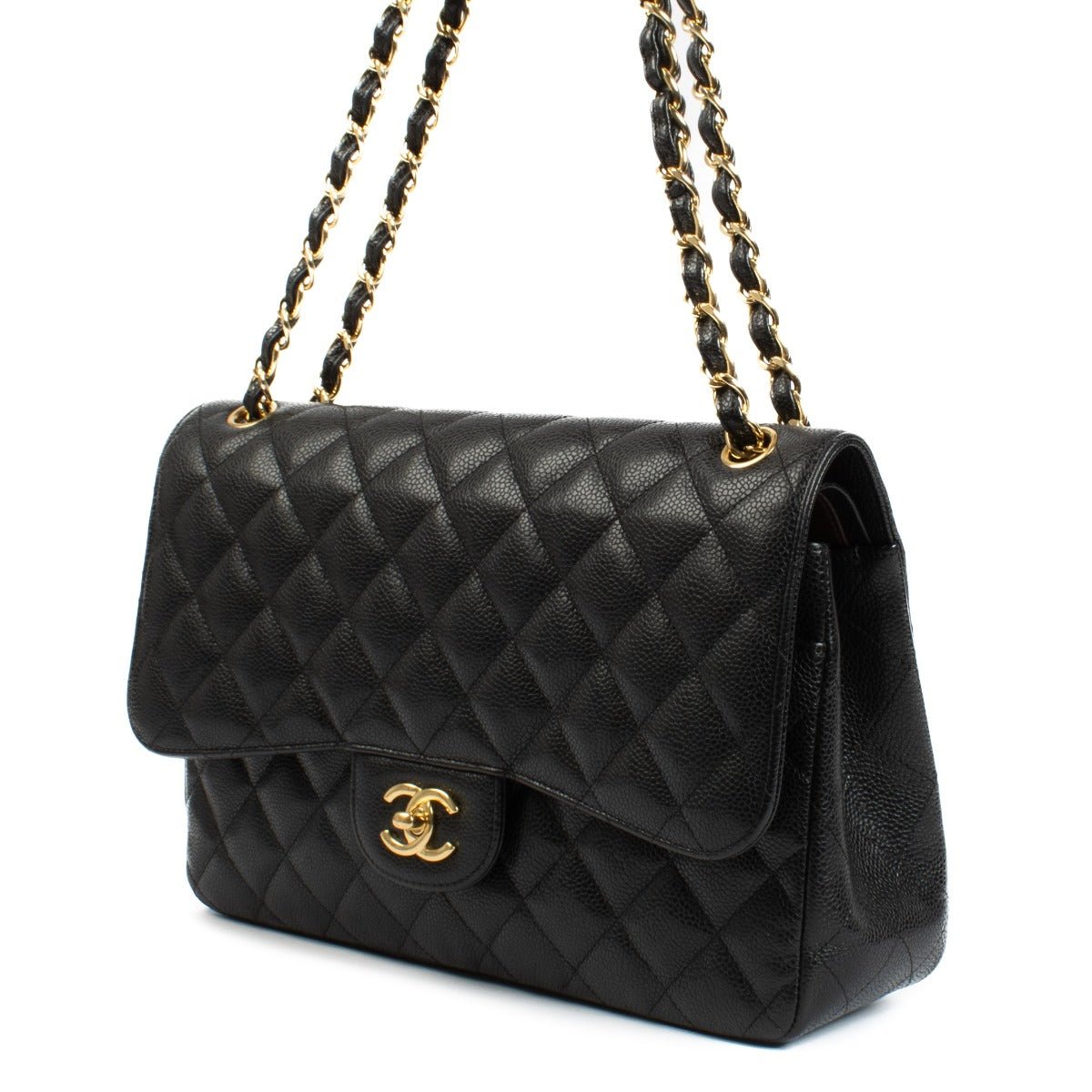 Authentic second hand Chanel Black Caviar Large Classic Flap Bag