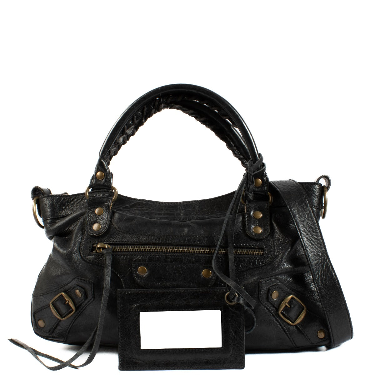 Balenciaga Black Chevre Leather Flat Stud Le Dix Lariat Bag