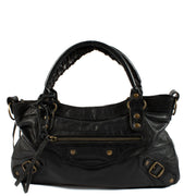 Balenciaga Black Chevre Leather Flat Stud Le Dix Lariat Bag