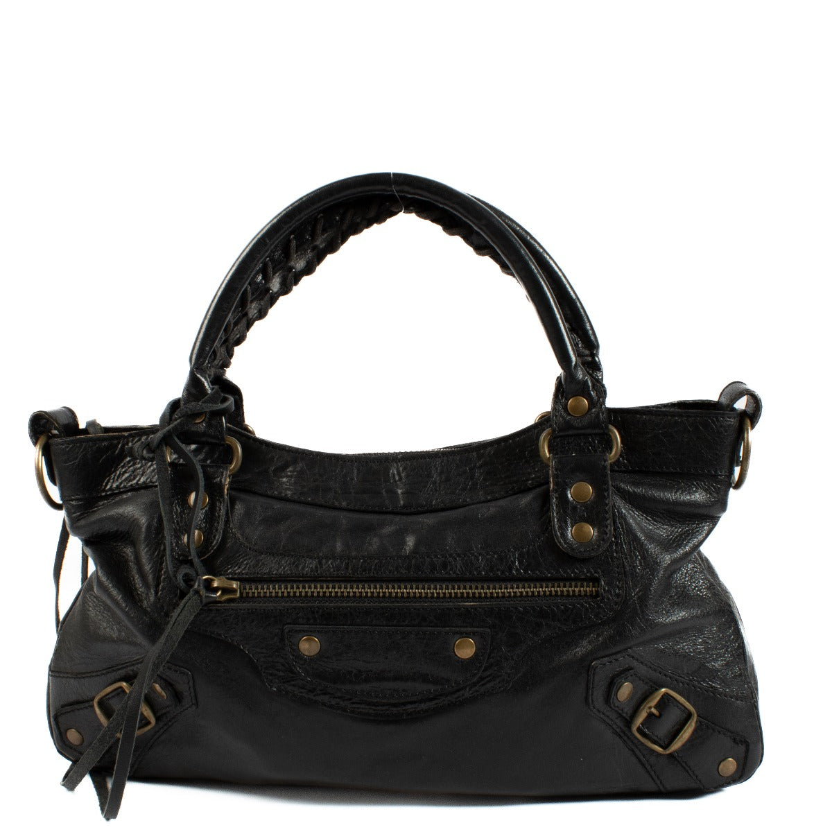 Balenciaga Black Chevre Leather Flat Stud Le Dix Lariat Bag