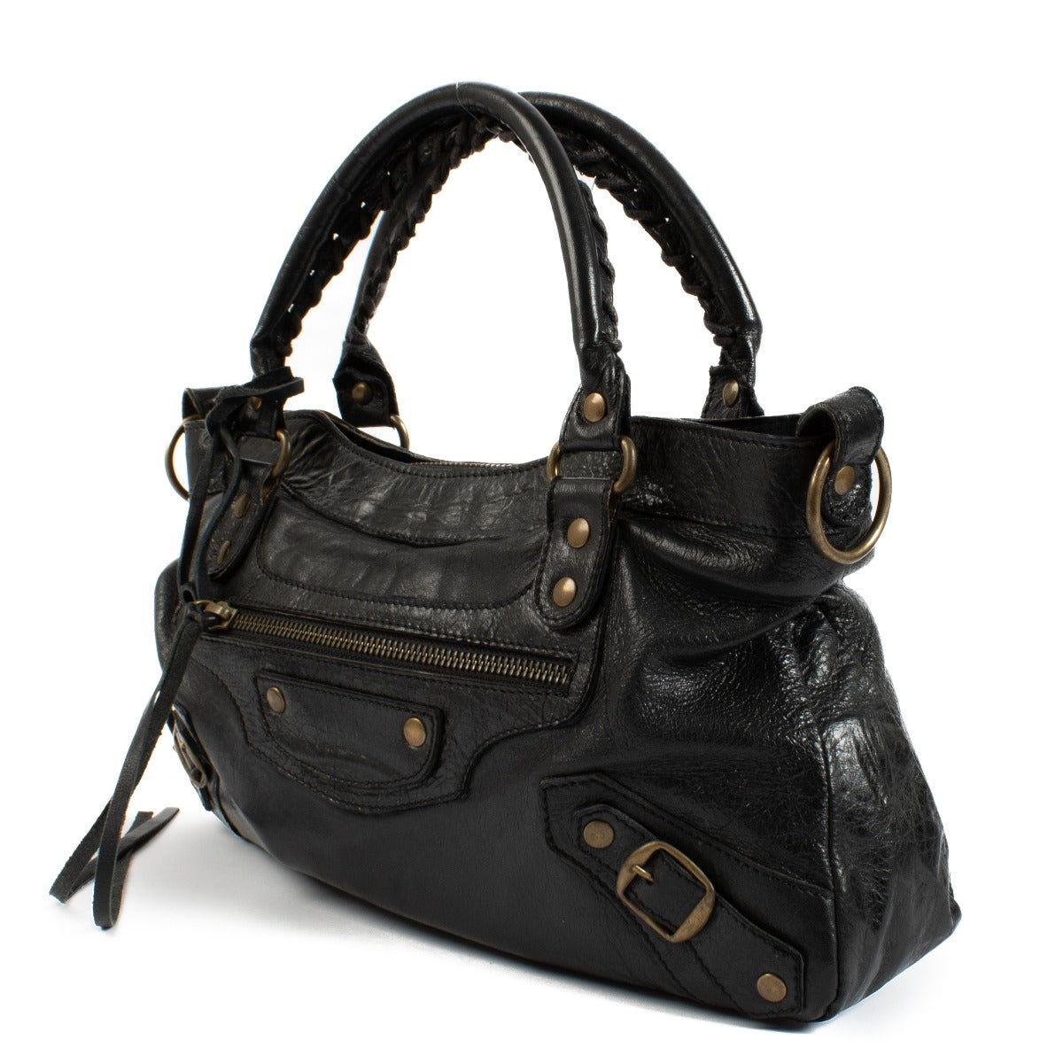 Balenciaga Zwart Chevre Lederen Platte Stud Le Dix Lariat Tas