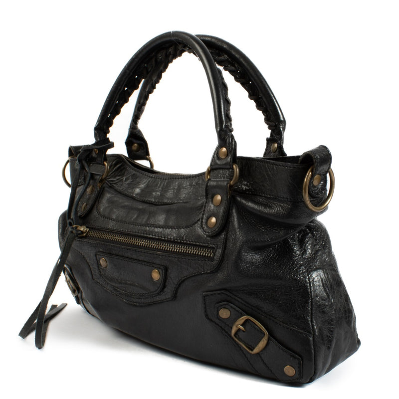 Balenciaga Black Chevre Leather Flat Stud Le Dix Lariat Bag