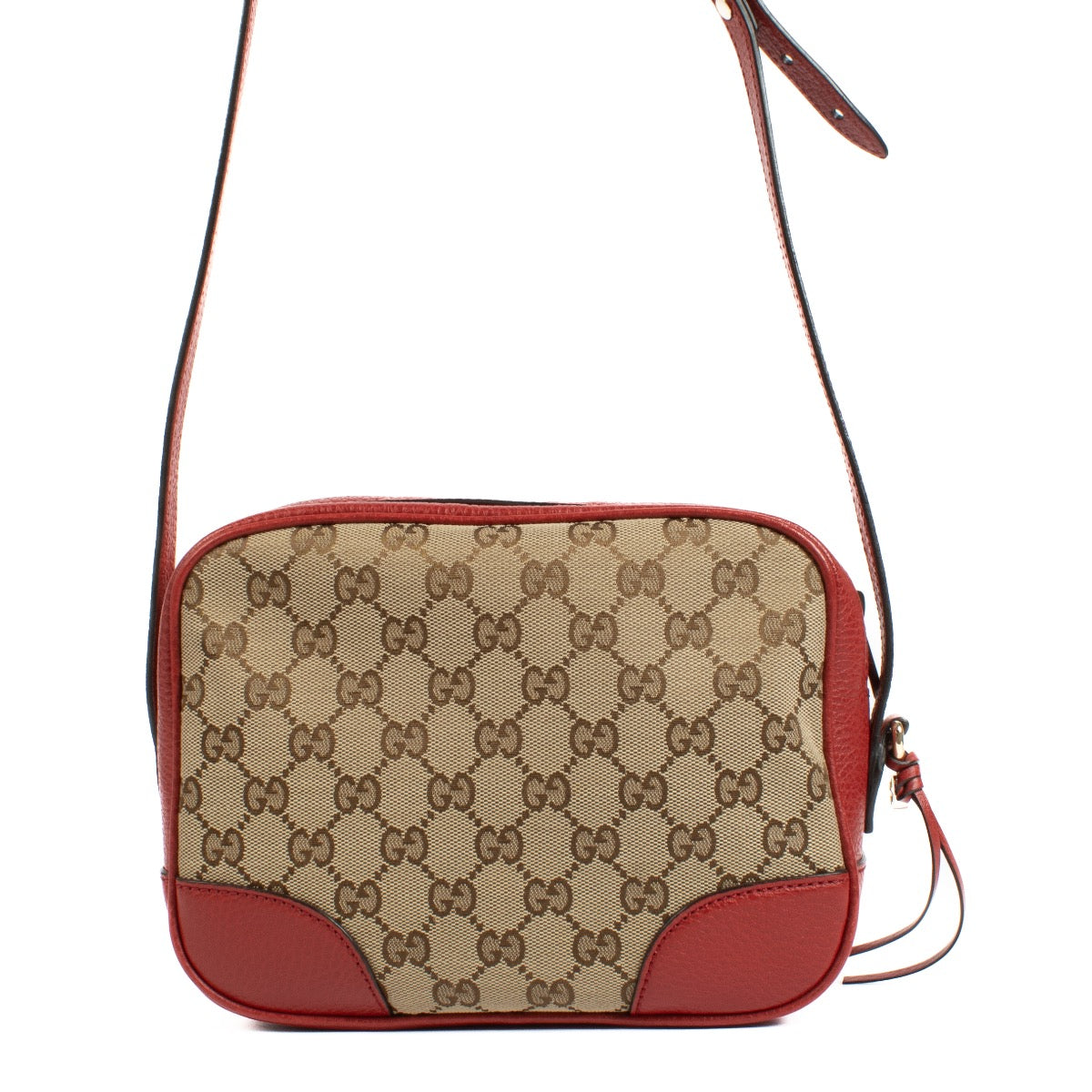 Shop safe online at Labellov in Antwerp, Brussels and Knokke this 100% authentic second hadn't Gucci GG Canvas/Red Leather Camera Bag
