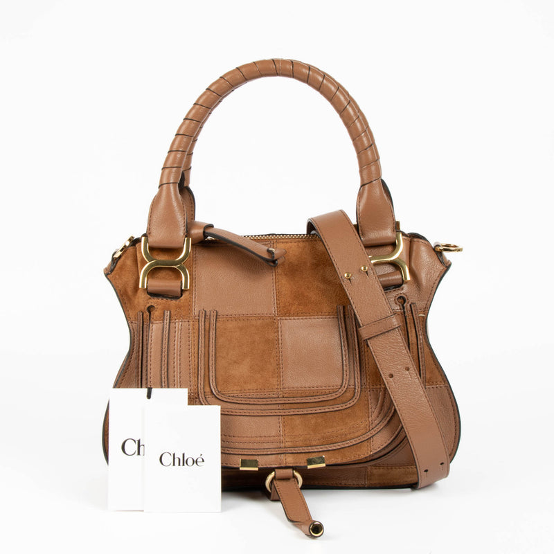 Chloé Cognac Marcie Leather & Suede Patchwork Satchel