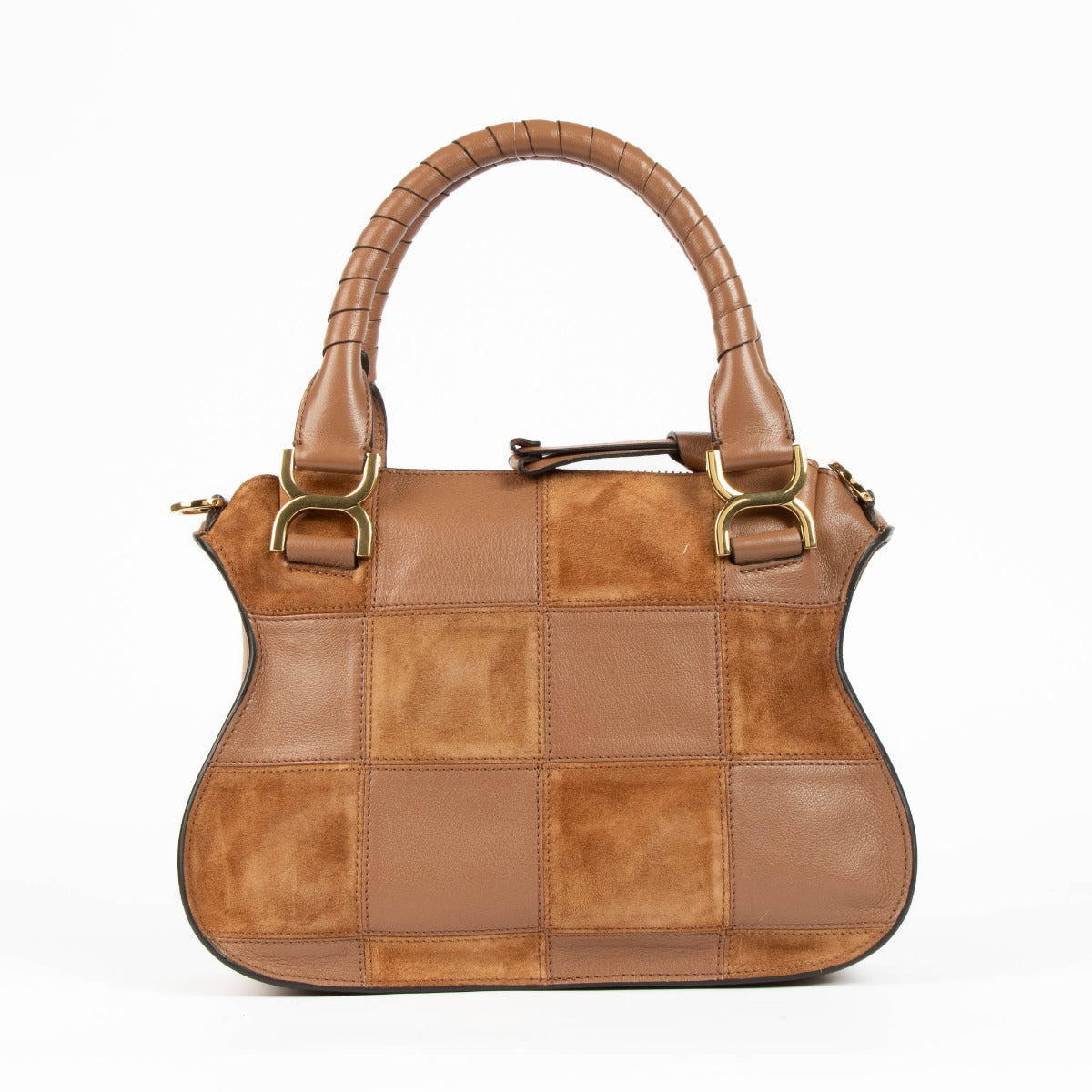 Chloé Cognac Marcie Leather & Suede Patchwork Satchel