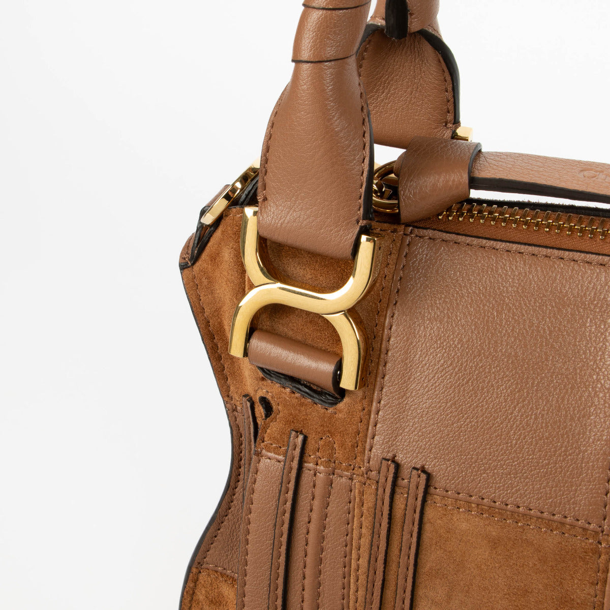 Chloé Cognac Marcie Leather & Suede Patchwork Satchel