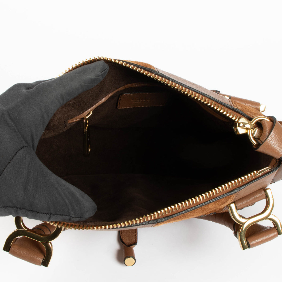 Chloé Cognac Marcie Leather & Suede Patchwork Satchel