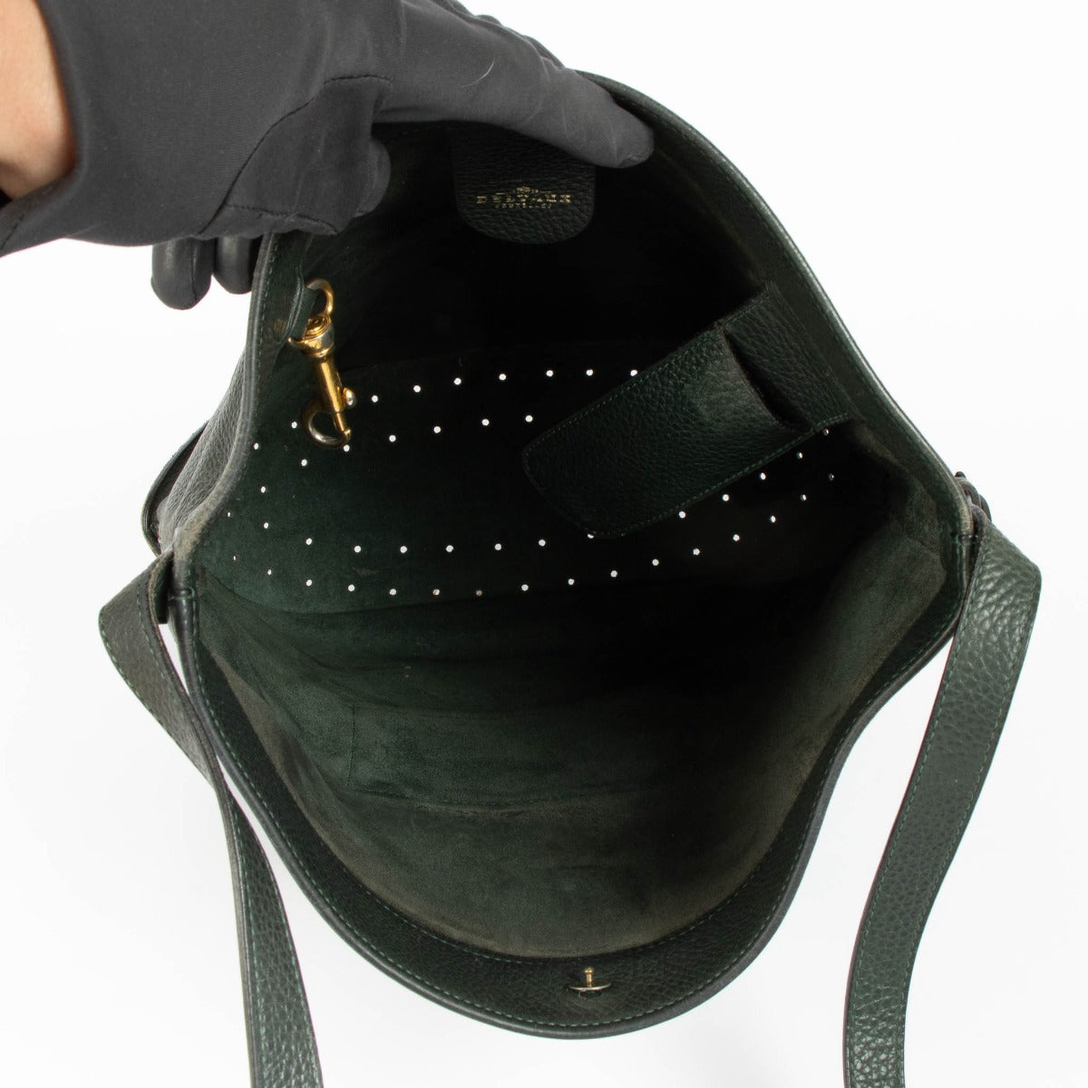 Delvaux Le Pin green leather crossbody bag minimalist luxury