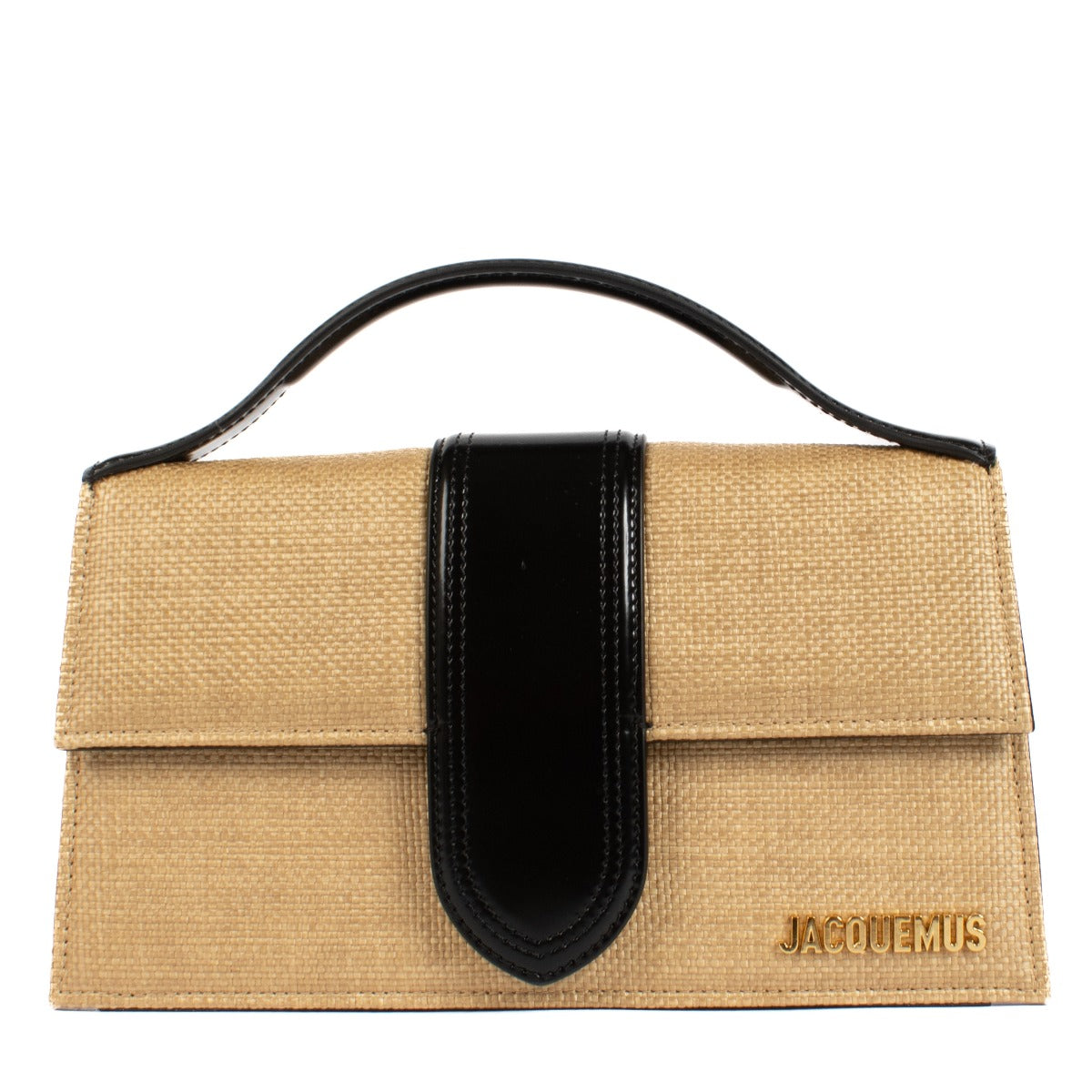 Jacquemus Ivory/Black Faux Raffia Large Bambino Bag