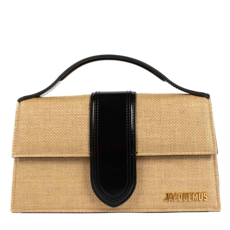 Jacquemus Ivory/Black Faux Raffia Large Bambino Bag
