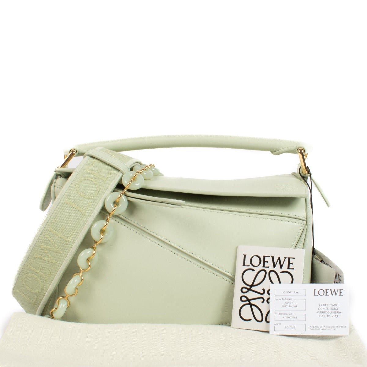 Loewe Spring Jade Satin Calfskin Small Puzzle Bag