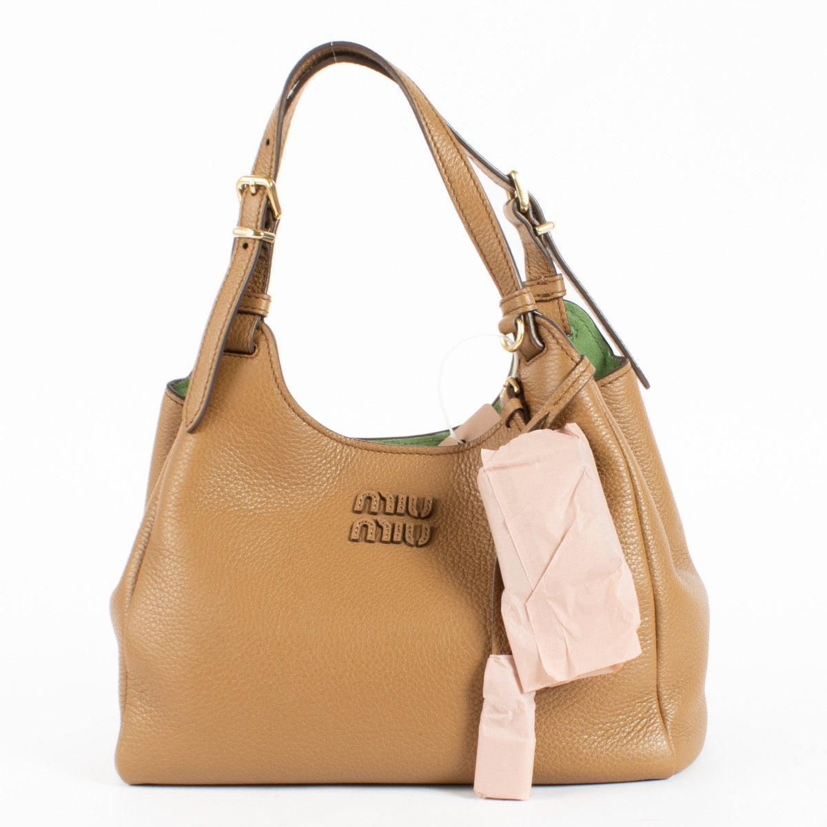 Authentic Preloved Miu Miu Caramel/Larch Green Leather Handbag on Labellov.com