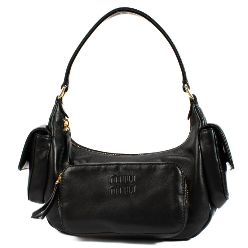 Miu Miu Black Nappa Leather Pocket Shoulder Bag