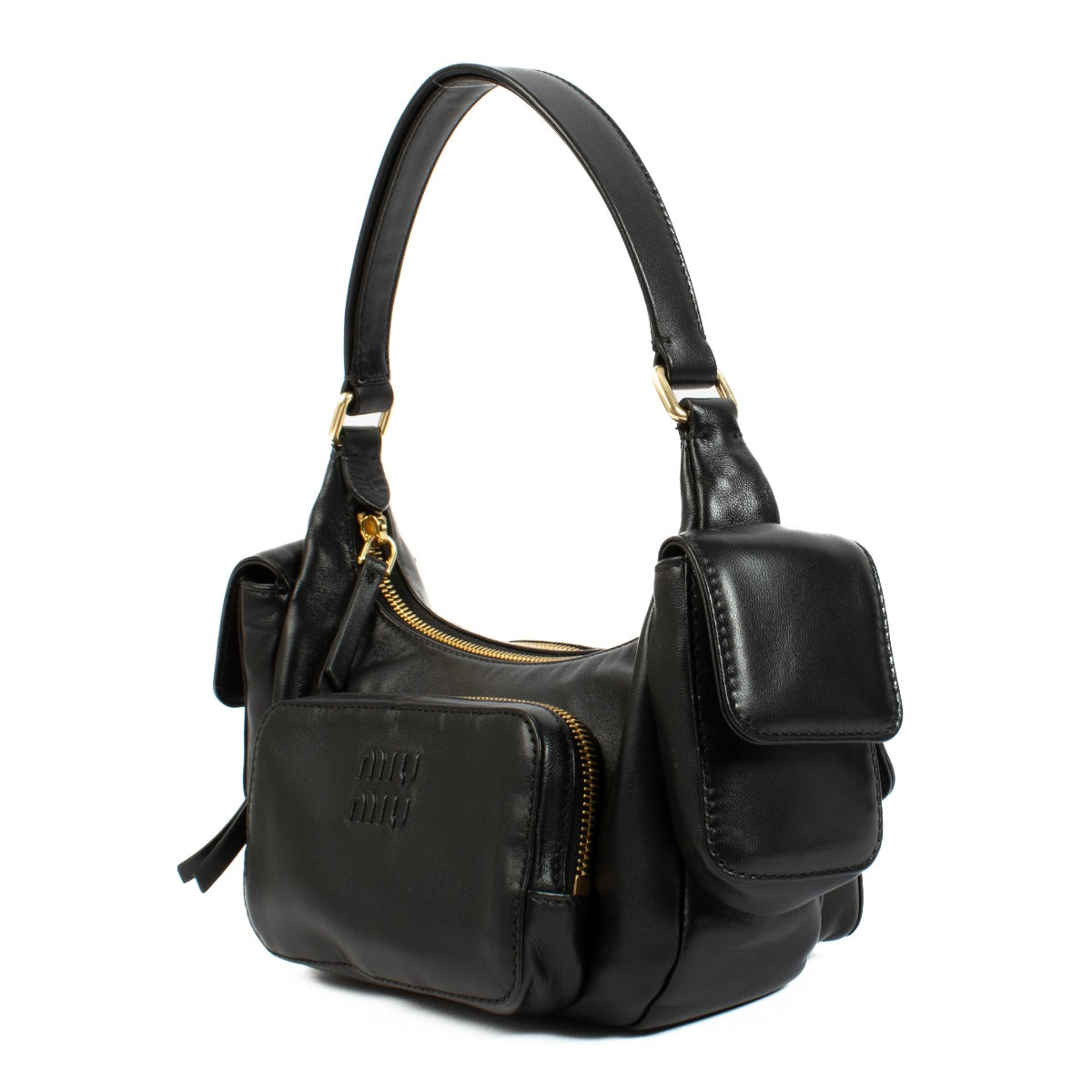 Sac bandoulière Miu Miu en cuir nappa noir avec poches