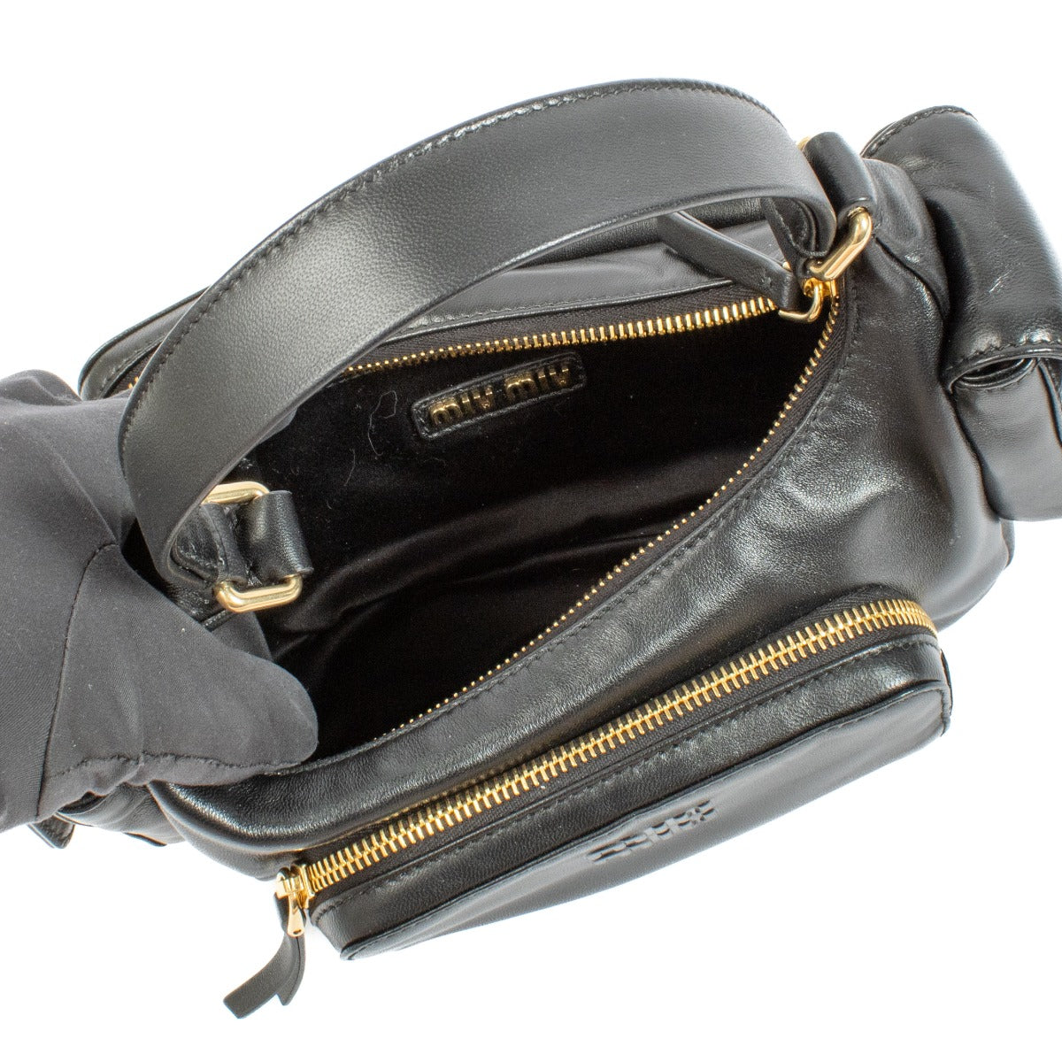 Sac bandoulière Miu Miu en cuir nappa noir avec poches