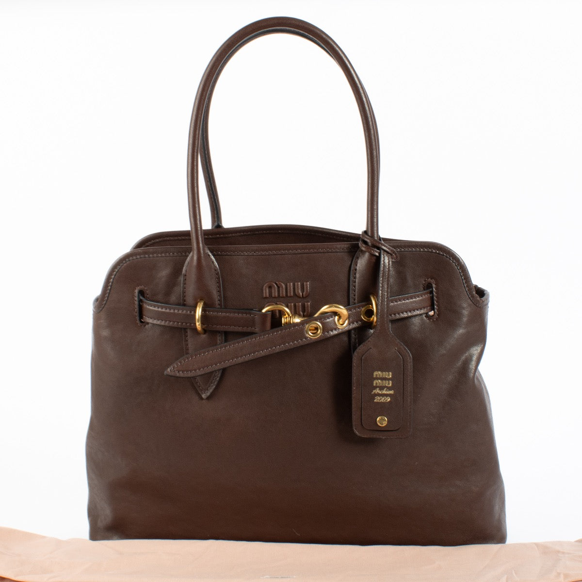 Authentic Preloved Miu Miu Brown Adventure Bag Top Handle on Labellov.com